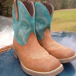 Ariat Teal Suede western Boots With Embroidered accents.